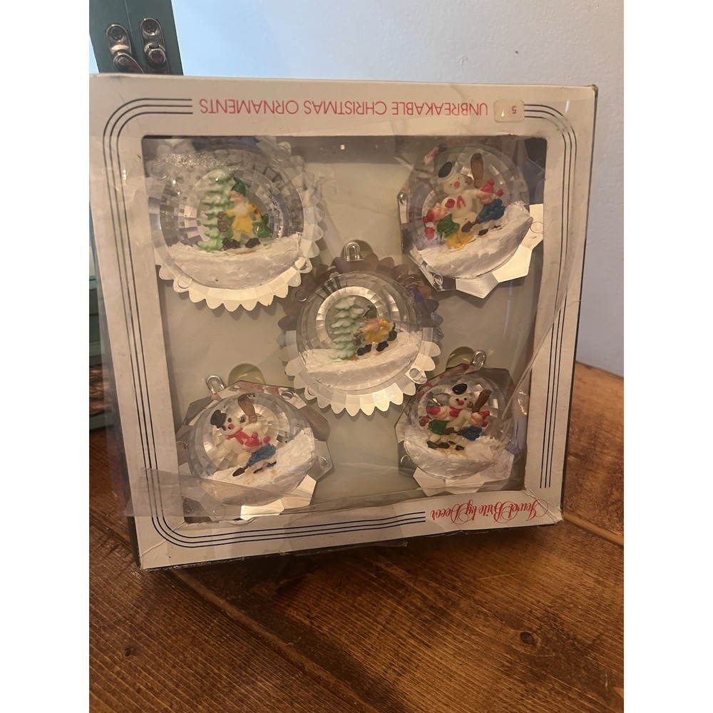Vintage Jewelbrite by Decor Diorama Disco Ball Ornament Box Set Snowman Elves